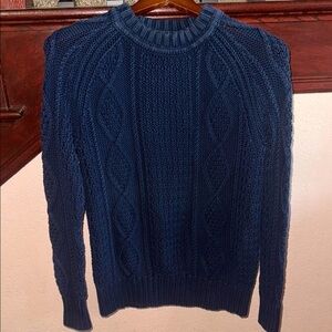 J. Crew Mens Deep Navy Blue Cable Knit Sweater Cozy Comfy Winter Preppy Pullover